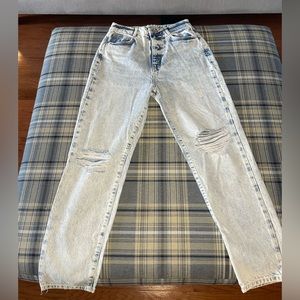 Zara Mom Jean High Waist Light Wash Distressed Denim Jeans Y2K 90s